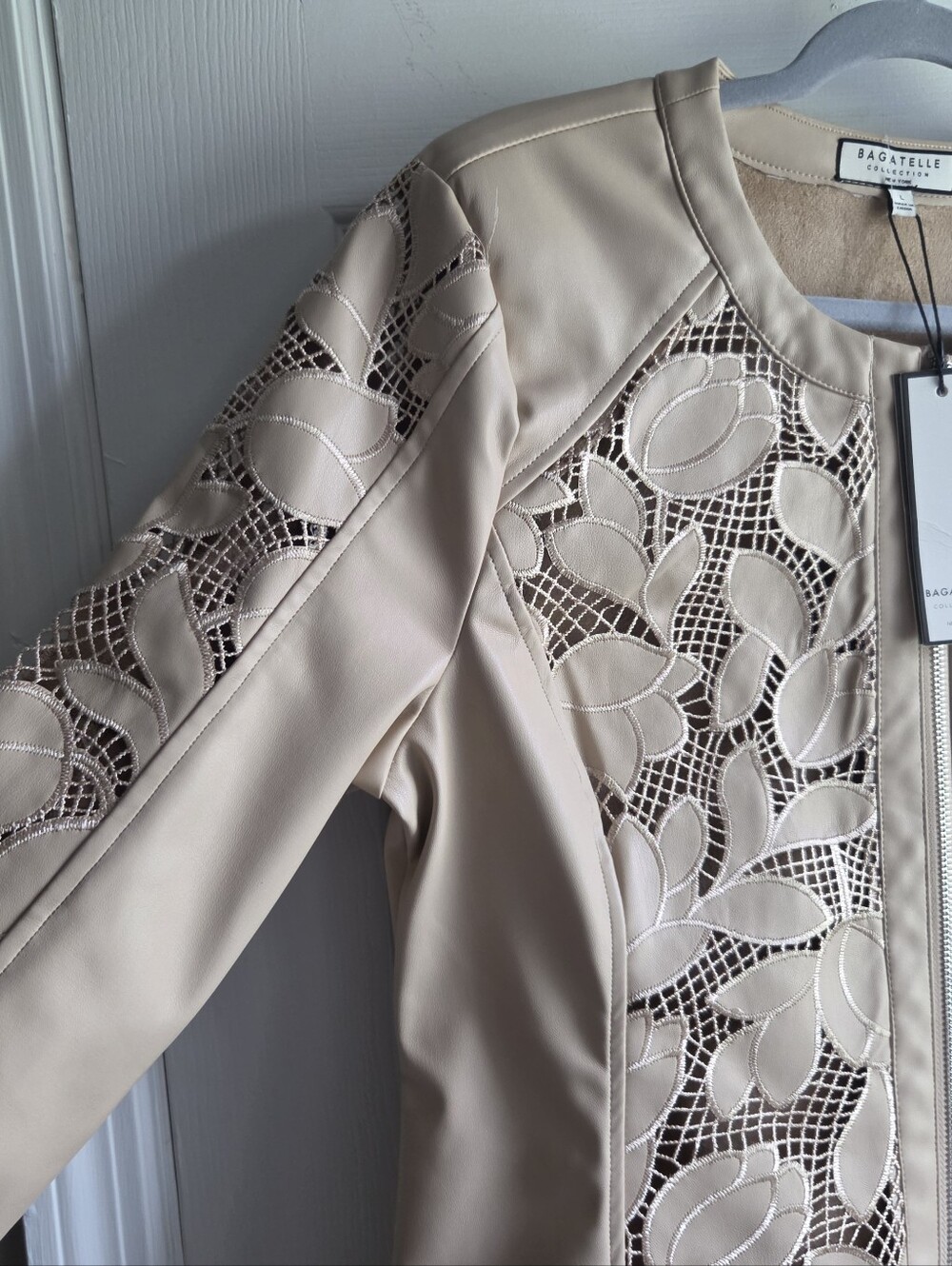 Bagatelle Faux Leather Jacket - Moto Floral Lace Stretch Zip - NWT - Size L - Picture 6 of 12